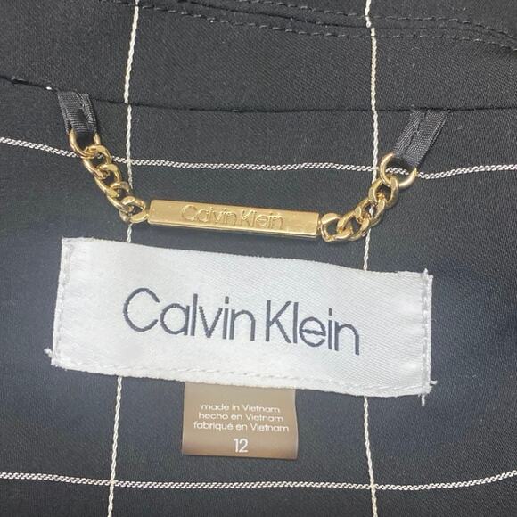 Calvin Klein Black White Grid Half Sleeve Open Blazer Coat Suit Jacket Size 12 - Picture 4 of 5